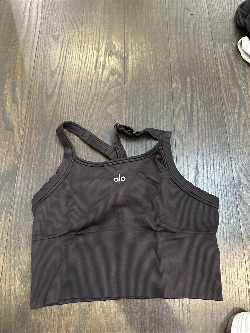 ALO Yoga Black Ribbed Cropped Sports Bra